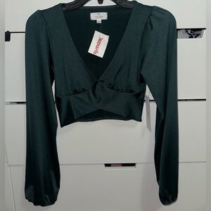 Dark Green Women's Cropped Blouse